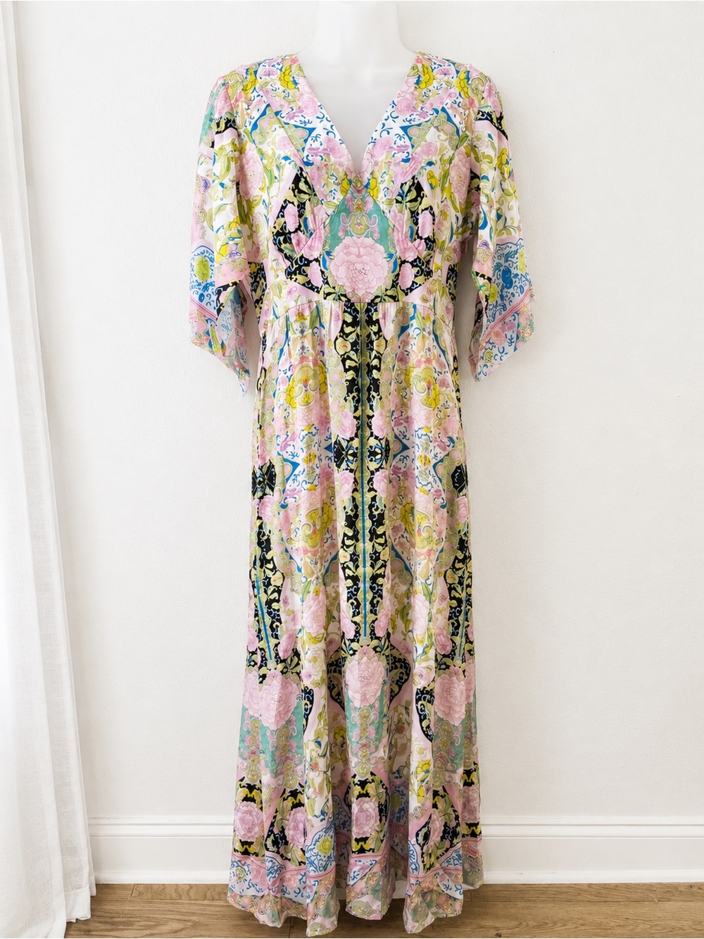 Elie Tahari Silk Pink Floral Pastel Maxi Dress Size 8